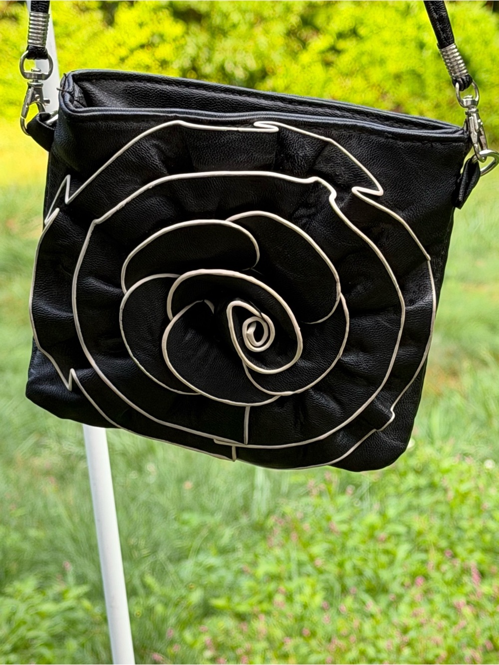 Black 3D Rose Crossbody Bag Y2K Coquette Floral Purse